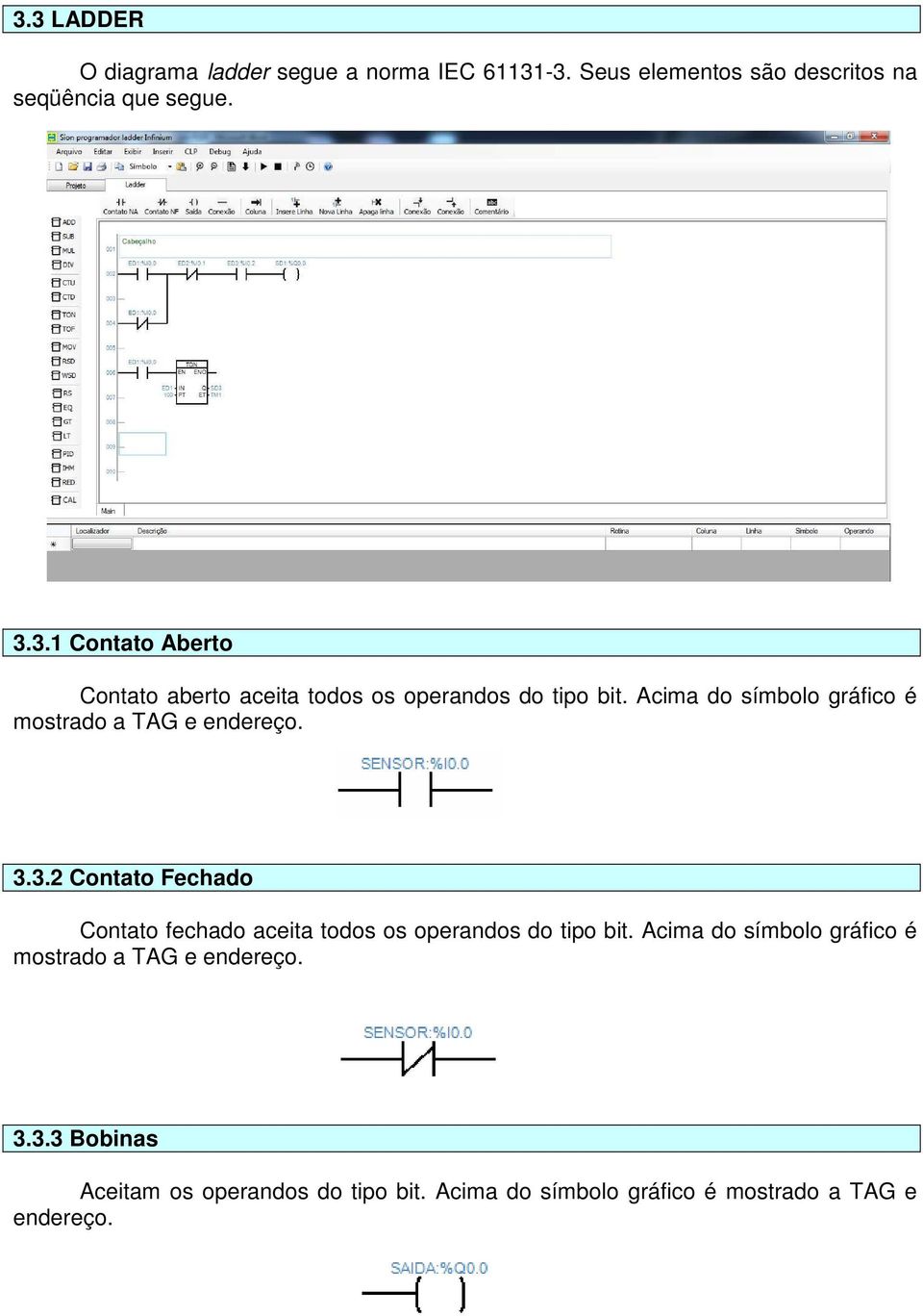 3.2 Contato Fechado Contato fechado aceita todos os operandos do tipo bit. 3.