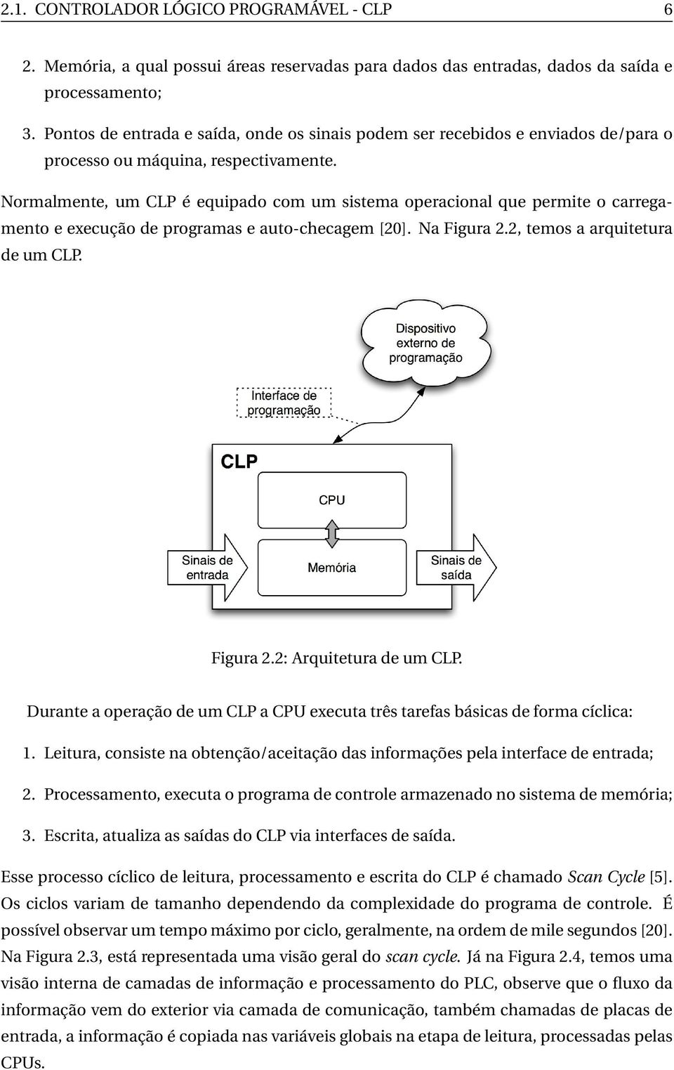 Normalmente, um CLP é equipado com um sistema operacional que permite o carregamento e execução de programas e auto-checagem [20]. Na Figura 2.2, temos a arquitetura de um CLP. Figura 2.2: Arquitetura de um CLP.