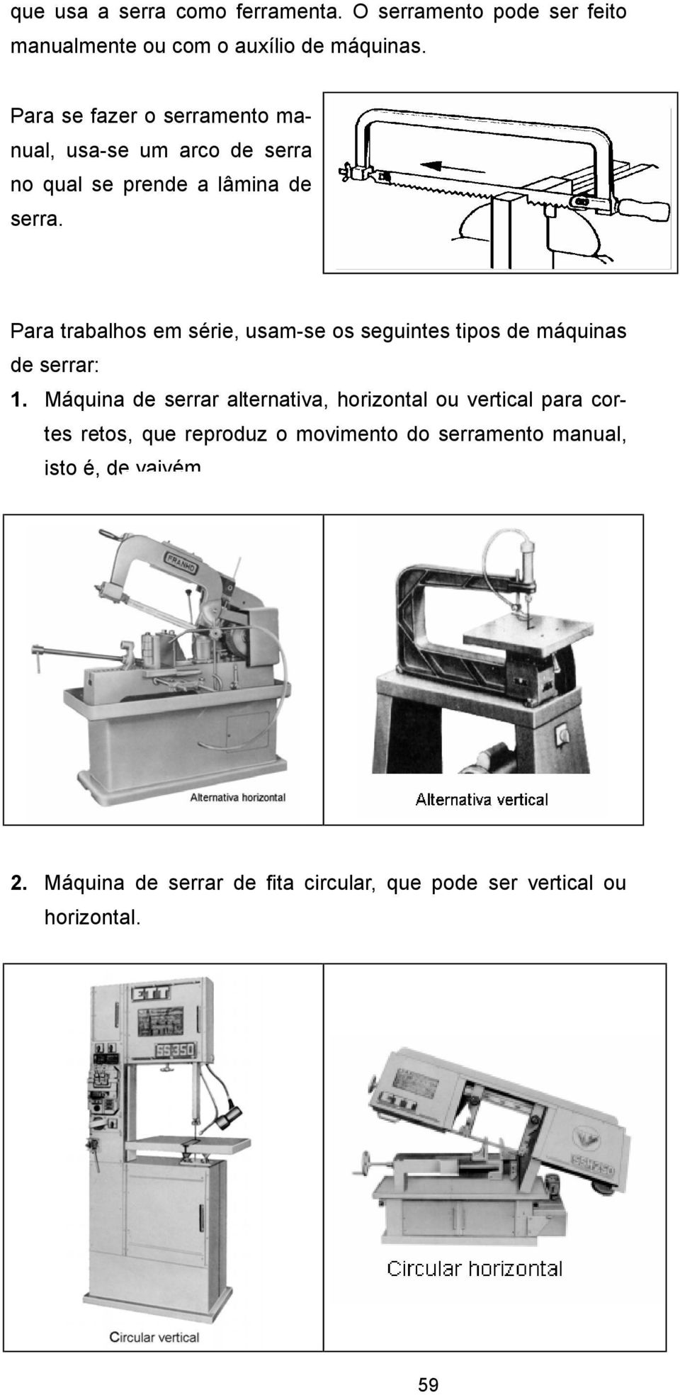 Para trabalhos em série, usam-se os seguintes tipos de máquinas de serrar: 1.