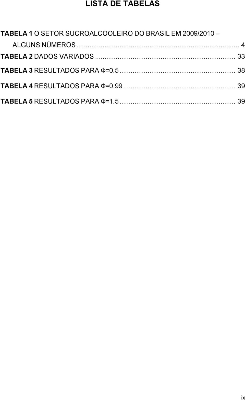 .. 33 TABELA 3 RESULTADOS PARA Φ=0.5.