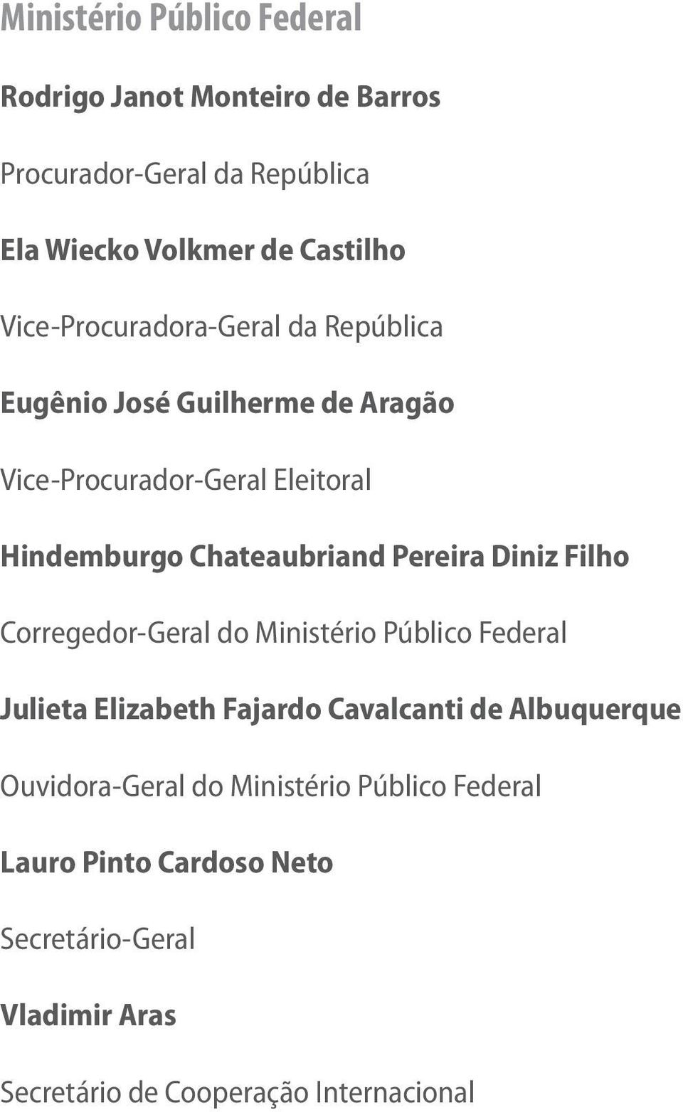 Pereira Diniz Filho Corregedor-Geral do Ministério Público Federal Julieta Elizabeth Fajardo Cavalcanti de Albuquerque