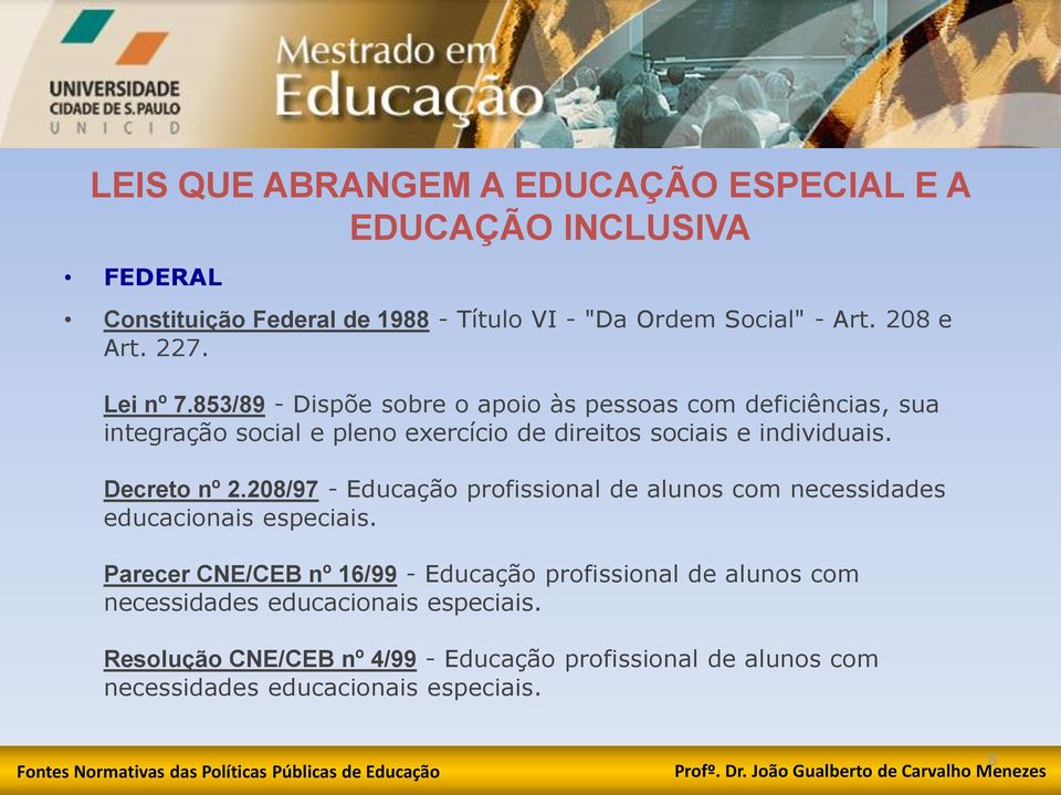 Decreto nº 2.208/97 - Educação profissional de alunos com necessidades educacionais especiais.