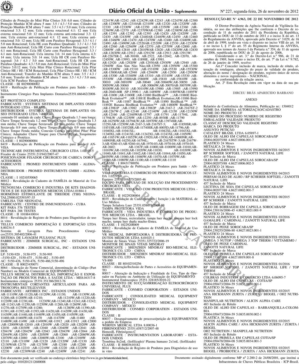 anti-rotacional 41: 12 mm; Ucla externa antirotacional 50: 12 mm; Ucla HE com Parafuso Hexagonal: 33 / 41 / 50 mm Rotacional; Ucla HE com Parafuso Quadrado: 33 / 41 / 50 mm Anti-Rotacional; Ucla HE