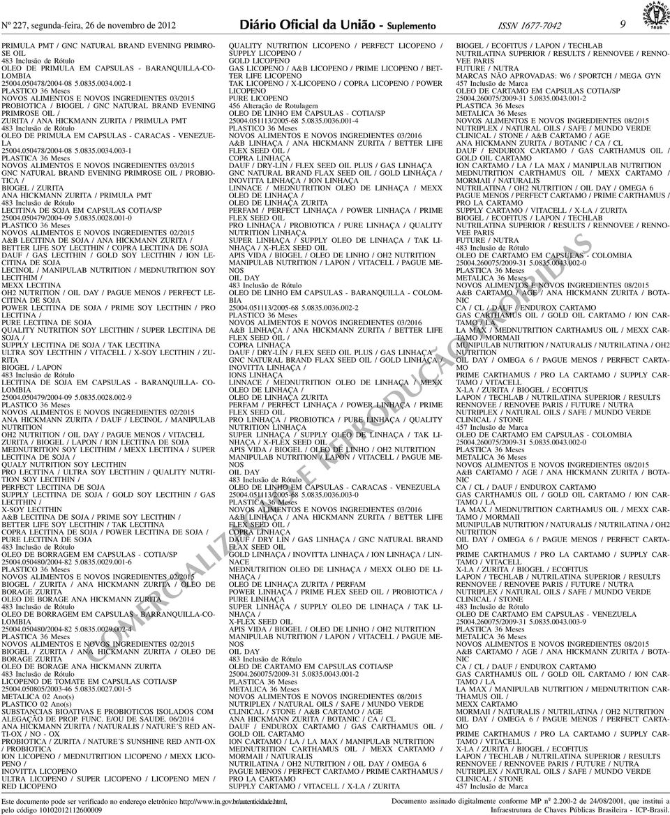 PMT 483 Inclusão de Rótulo OLEO DE PRIMULA EM CAPSULAS - CARACAS - VENEZUE- LA 25004050478/2004-08 508350034003-1 PLASTICA 36 Meses NOVOS ALIMENS E NOVOS INGREDIENTES 03/2015 GNC NATURAL BRAND