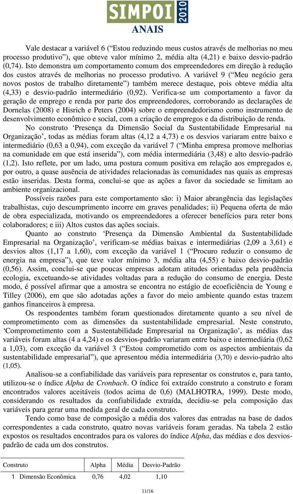 A variável 9 ( Meu negócio gera novos postos de trabalho diretamente ) também merece destaque, pois obteve média alta (4,33) e desvio-padrão intermediário (0,92).