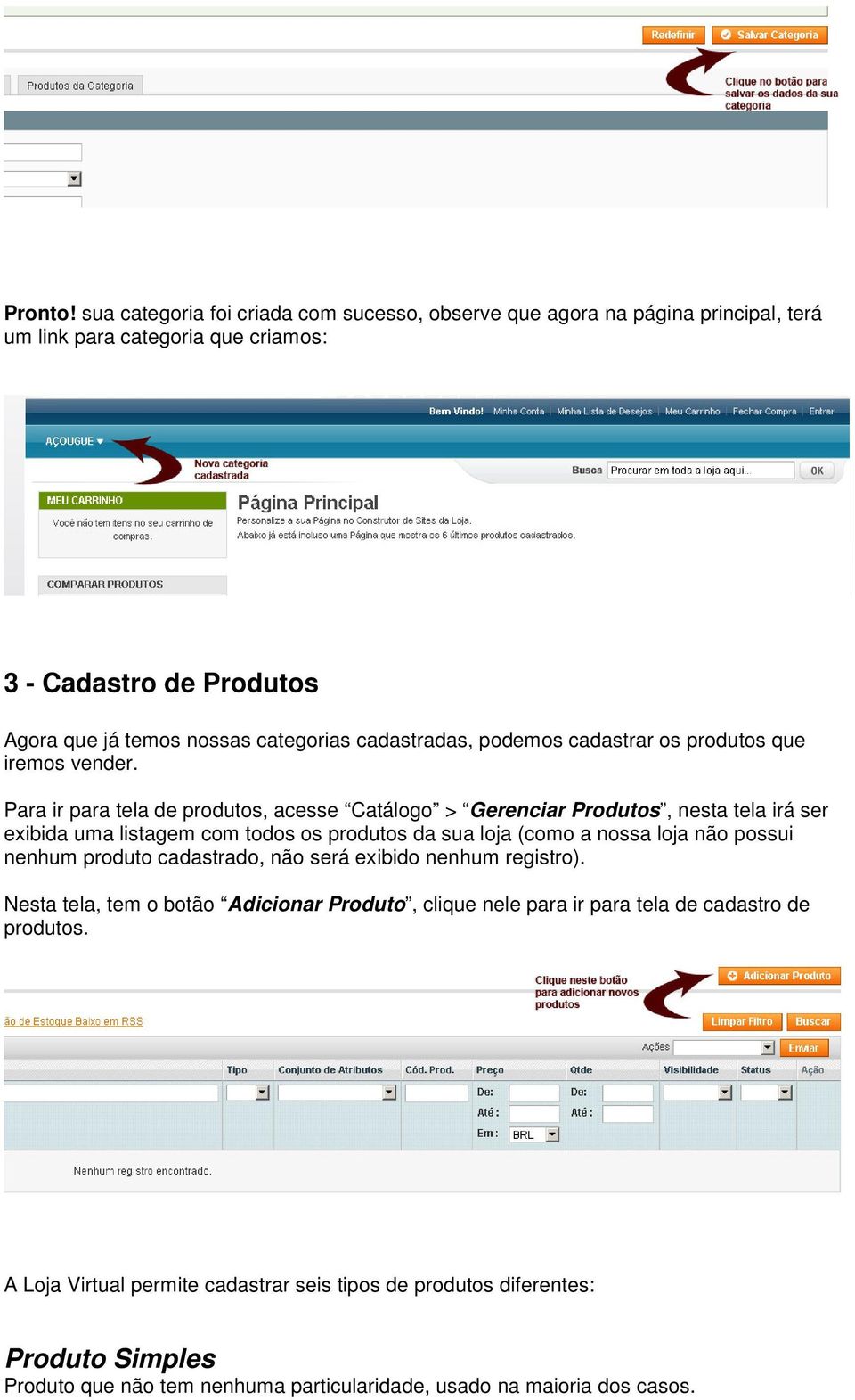 cadastradas, podemos cadastrar os produtos que iremos vender.