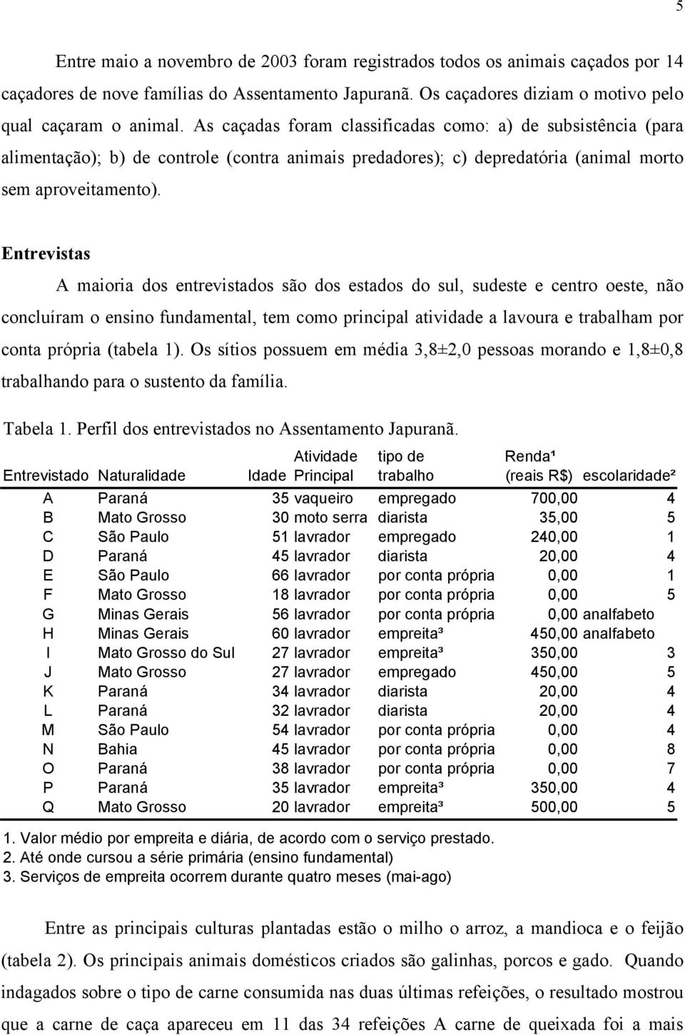 Entrevistas A maioria dos entrevistados são dos estados do sul, sudeste e centro oeste, não concluíram o ensino fundamental, tem como principal atividade a lavoura e trabalham por conta própria