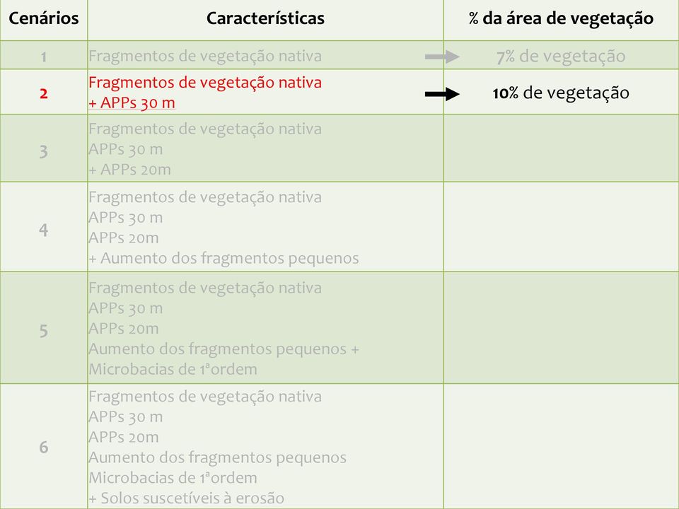 Aumento dos fragmentos pequenos + Microbacias de 1ªordem Aumento