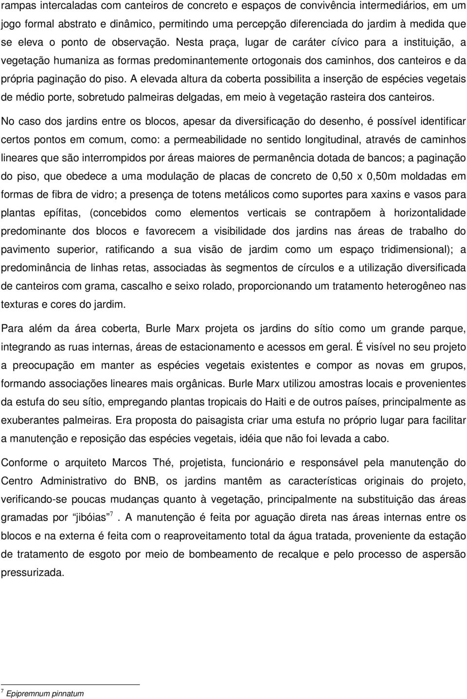 A elevada altura da coberta possibilita a inserção de espécies vegetais de médio porte, sobretudo palmeiras delgadas, em meio à vegetação rasteira dos canteiros.