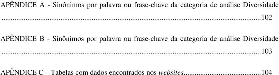 .. 102 APÊNDICE B - Sinônimos por palavra ou frase-chave da .