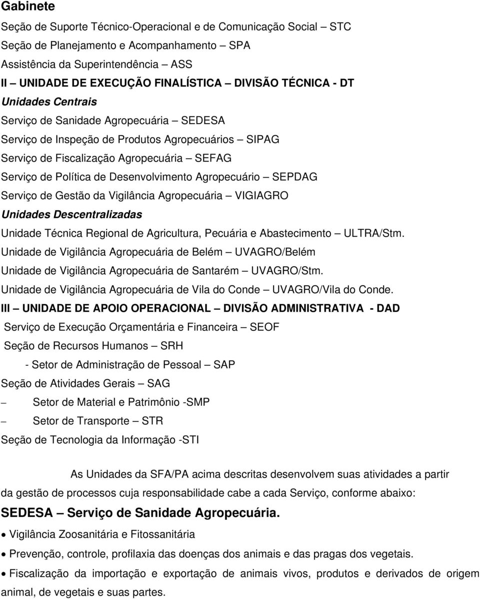 Desenvolvimento Agropecuário SEPDAG Serviço de Gestão da Vigilância Agropecuária VIGIAGRO Unidades Descentralizadas Unidade Técnica Regional de Agricultura, Pecuária e Abastecimento ULTRA/Stm.