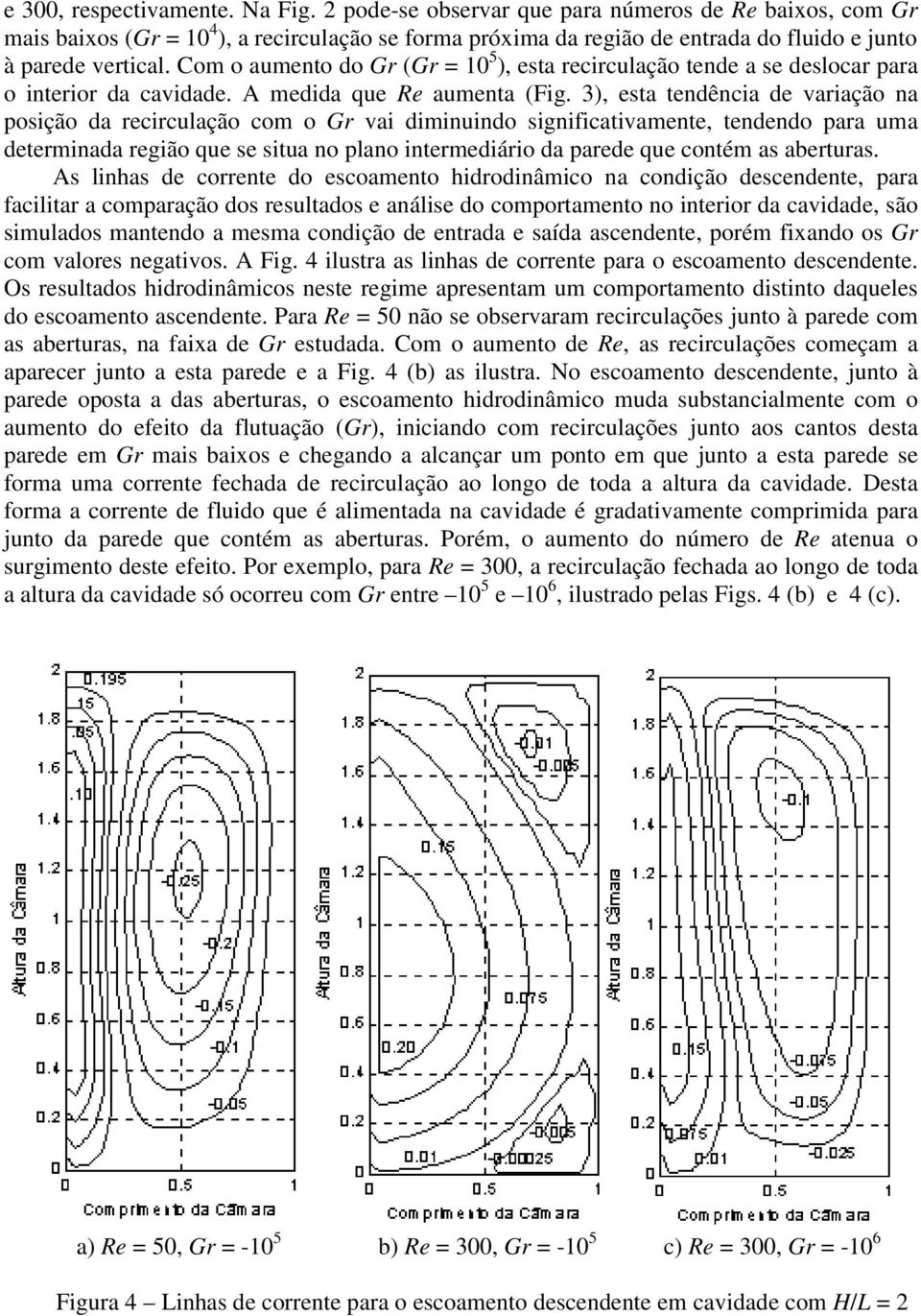 Com o aumento do Gr (Gr = 10 5 ), esta recirculação tende a se deslocar para o interior da cavidade. A medida que Re aumenta (Fig.