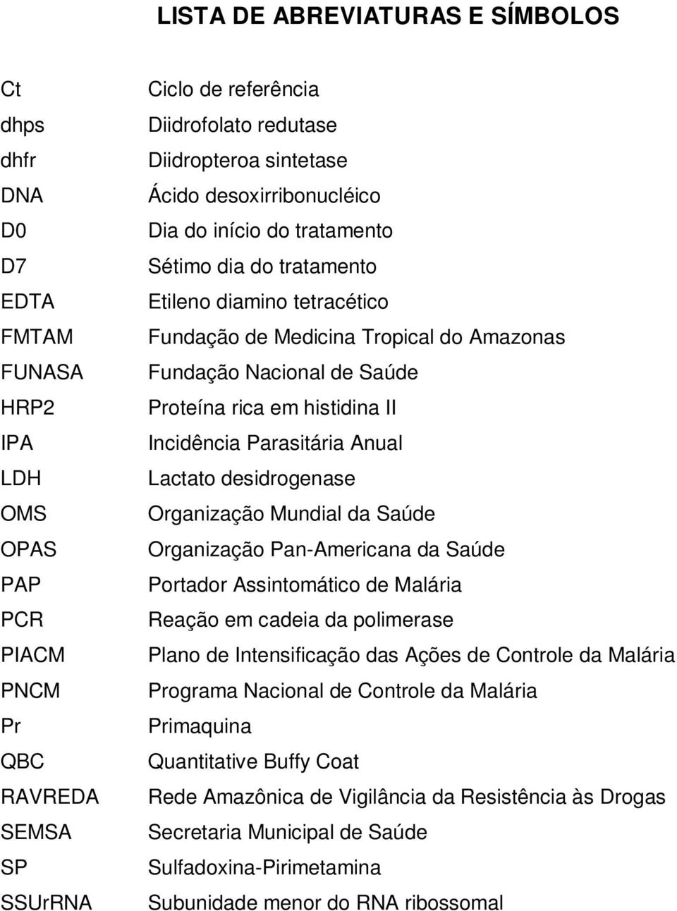 Proteína rica em histidina II Incidência Parasitária Anual Lactato desidrogenase Organização Mundial da Saúde Organização Pan-Americana da Saúde Portador Assintomático de Malária Reação em cadeia da