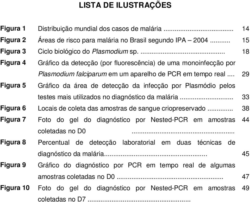 .. 29 Figura 5 Gráfico da área de detecção da infecção por Plasmódio pelos testes mais utilizados no diagnóstico da malária... 33 Figura 6 Locais de coleta das amostras de sangue criopreservado.