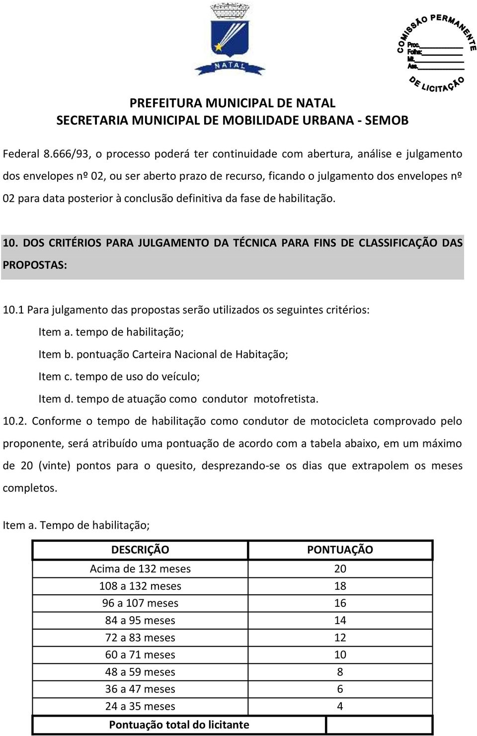 conclusão definitiva da fase de habilitação. 10. DOS CRITÉRIOS PARA JULGAMENTO DA TÉCNICA PARA FINS DE CLASSIFICAÇÃO DAS PROPOSTAS: 10.