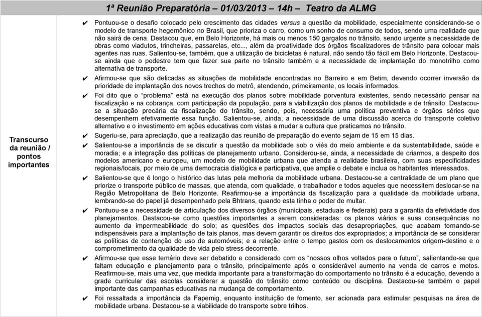 Destacou que, em Belo Horizonte, há mais ou menos 150 gargalos no trânsito, sendo urgente a necessidade de obras como viadutos, trincheiras, passarelas, etc.