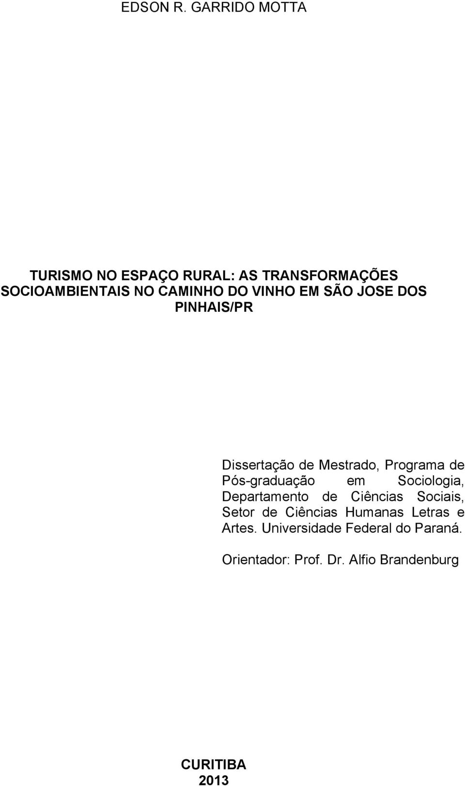 VINHO EM SÃO JOSE DOS PINHAIS/PR Dissertação de Mestrado, Programa de Pós-graduação em