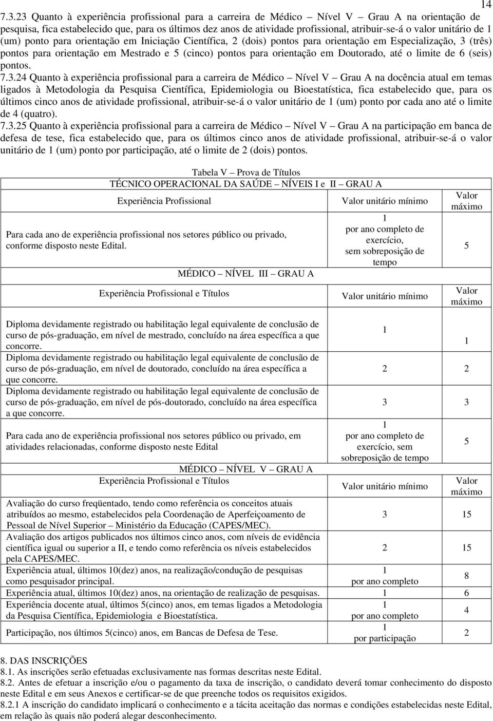 unitário de 1 (um) ponto para orientação em Iniciação Científica, 2 (dois) pontos para orientação em Especialização, 3 (três) pontos para orientação em Mestrado e 5 (cinco) pontos para orientação em