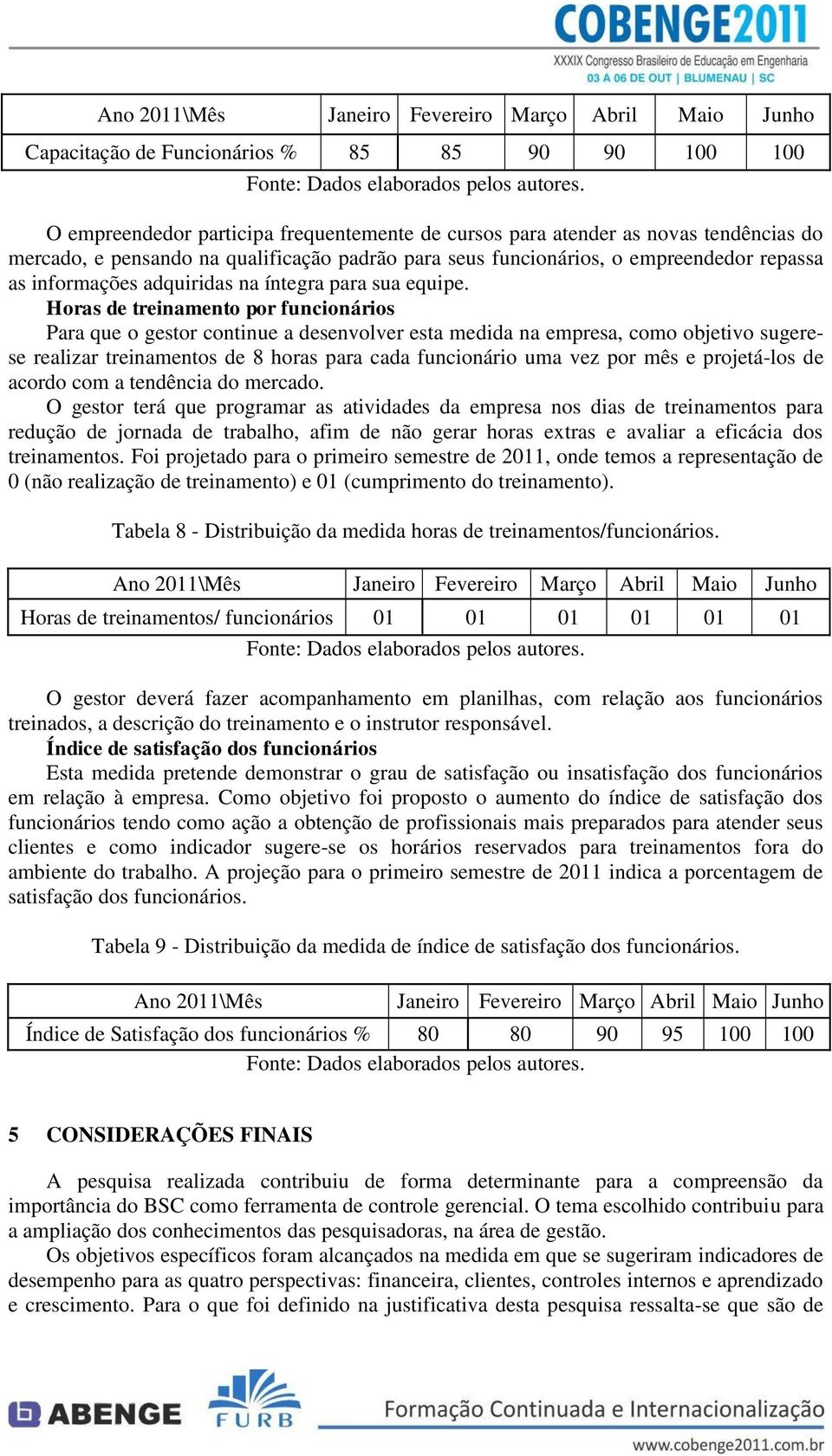 Horas de treinamento por funcionários Para que o gestor continue a desenvolver esta medida na empresa, como objetivo sugerese realizar treinamentos de 8 horas para cada funcionário uma vez por mês e