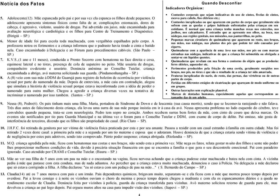 Pai advertido em juízo, mãe encaminhada para avaliação neurológica e cardiológica e os filhos para Centro de Treinamento e Diagnóstico. (Birigüi SP.) 6.