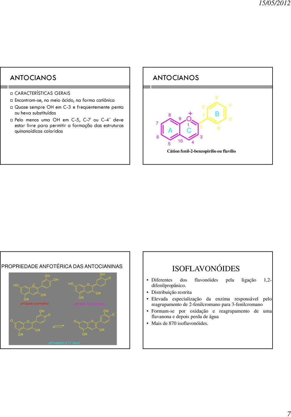 H R R R R ph ácido (vermelho) ph ente 7 e 8 (violeta) - R R R R ISFLAVNÓIDES Diferentes dos flavonóides pela ligação 1,2- difenilpropânico.