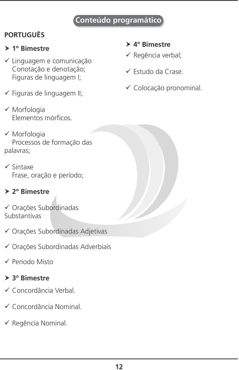 ü Morfologia Processos de formação das palavras; ü Sintaxe Frase, oração e período; 2º Bimestre ü Orações Subordinadas Substantivas ü