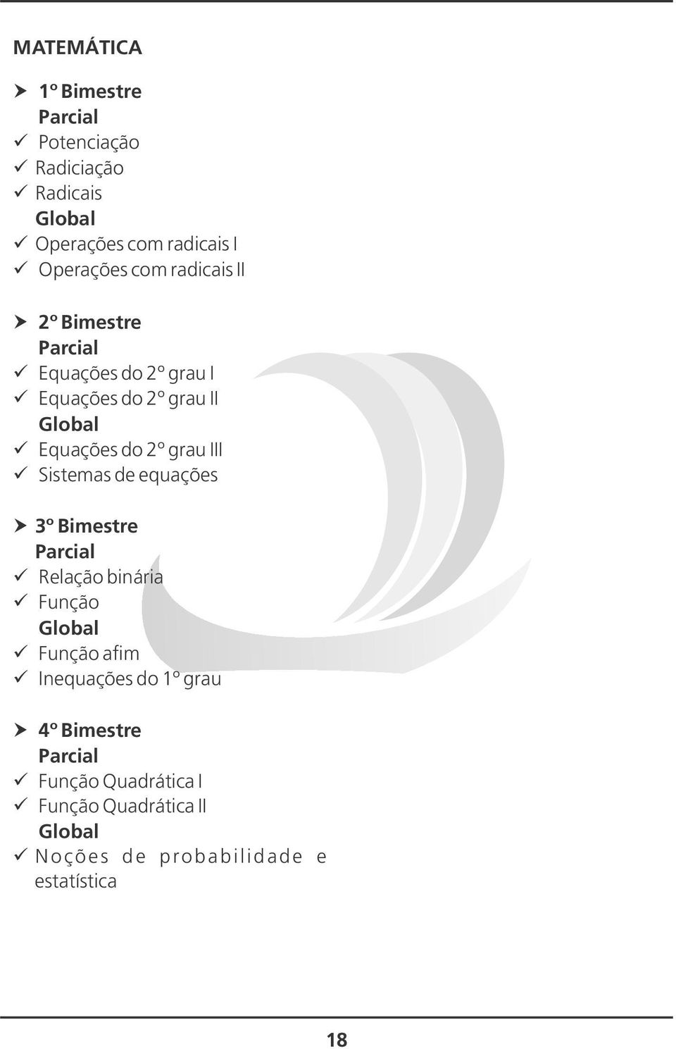 III ü Sistemas de equações 3º Bimestre ü Relação binária ü Função ü Função afim ü Inequações do 1º