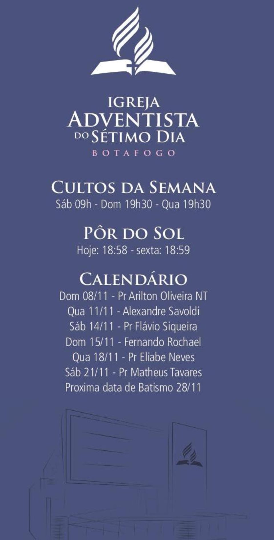 NT Qua 11/11 - Alexandre Savoldi Sáb 14/11 - Pr Flávio Siqueira Dom 15/11 - Fernando