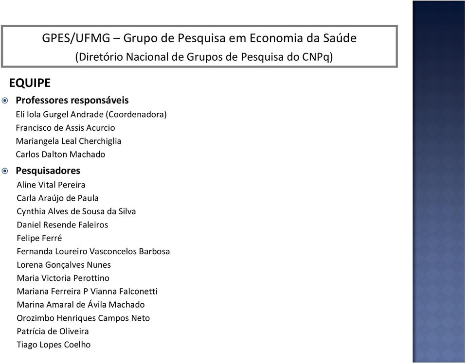 Sousa da Silva Daniel Resende Faleiros Felipe Ferré Fernanda Loureiro Vasconcelos Barbosa Lorena Gonçalves Nunes Maria Victoria