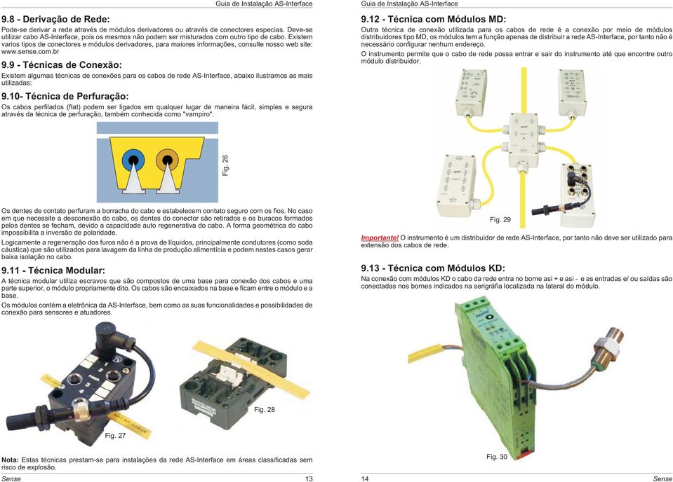 Existem varios tipos de conectores e módulos derivadores, para maiores informações, consulte nosso web site: www.sense.com.br 9.