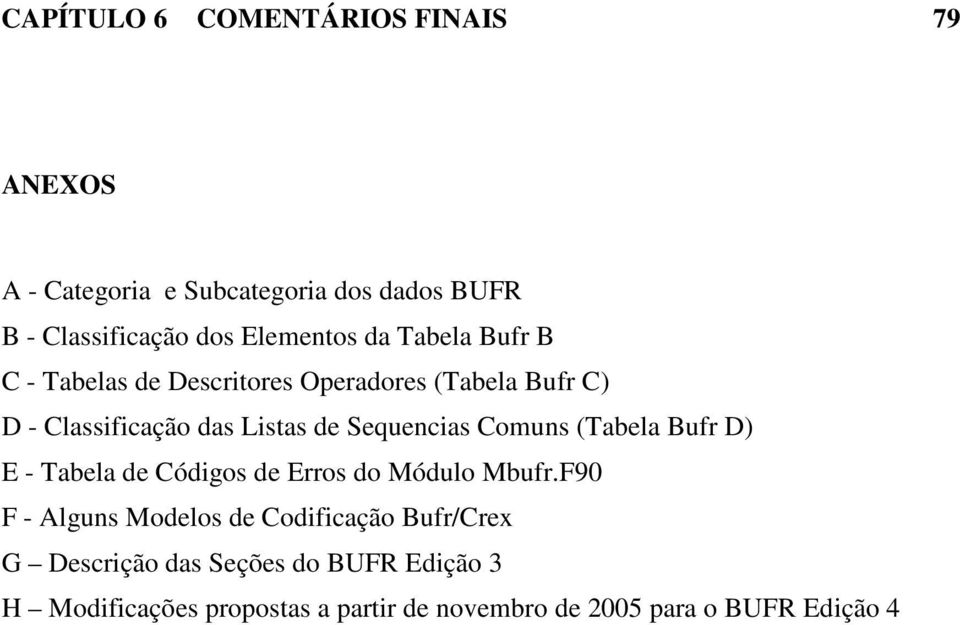 Comuns (Tabela Bufr D) E - Tabela de Códigos de Erros do Módulo Mbufr.