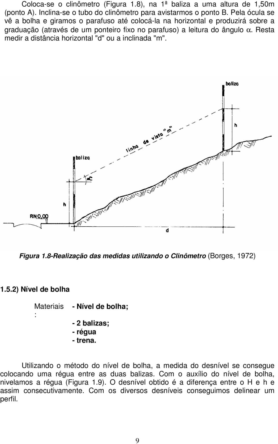 Resta medir a distância horizontal "d" ou a inclinada "m". Figura 1.8-Realização das medidas utilizando o Clinômetro (Borges, 1972) 1.5.