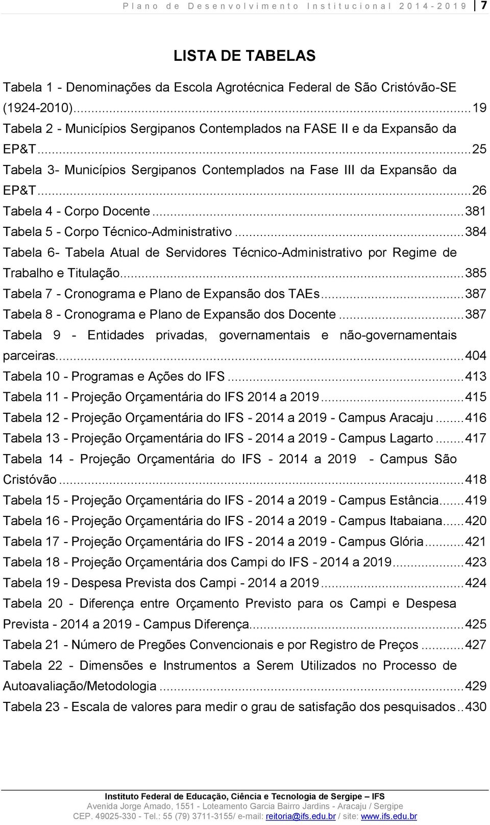 .. 381 Tabela 5 - Corpo Técnico-Administrativo... 384 Tabela 6- Tabela Atual de Servidores Técnico-Administrativo por Regime de Trabalho e Titulação.