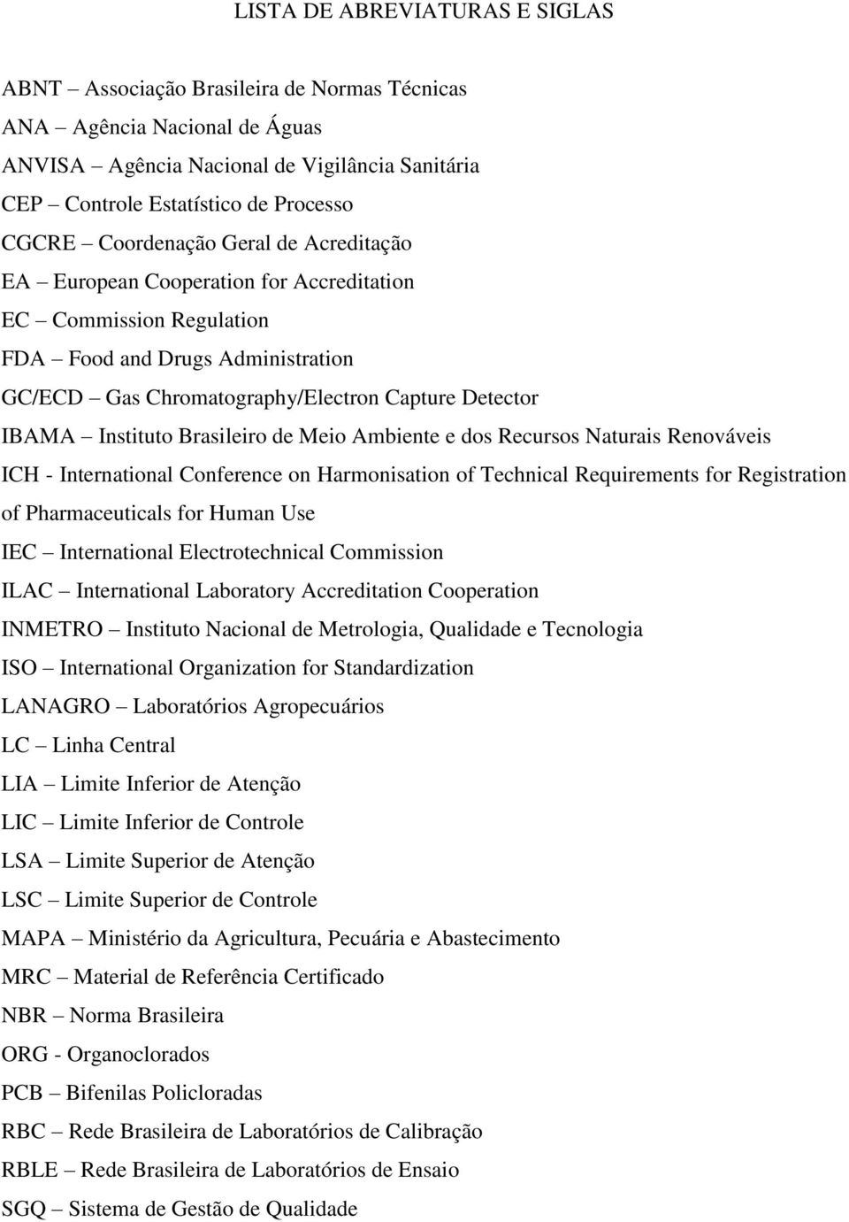 Instituto Brasileiro de Meio Ambiente e dos Recursos Naturais Renováveis ICH - International Conference on Harmonisation of Technical Requirements for Registration of Pharmaceuticals for Human Use