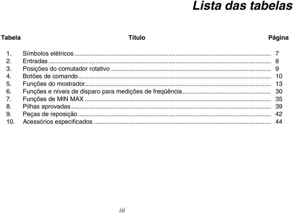 .. 13 6. Funções e níveis de disparo para medições de freqüência... 30 7.