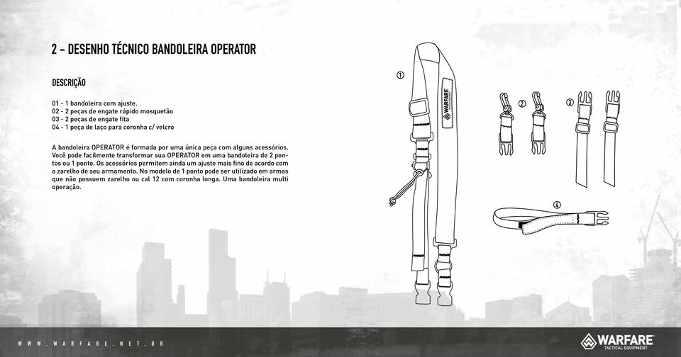 por uma única peça com alguns acessórios. Você pode facilmente transformar sua OPERATOR em uma bandoleira de 2 pontos ou 1 ponto.