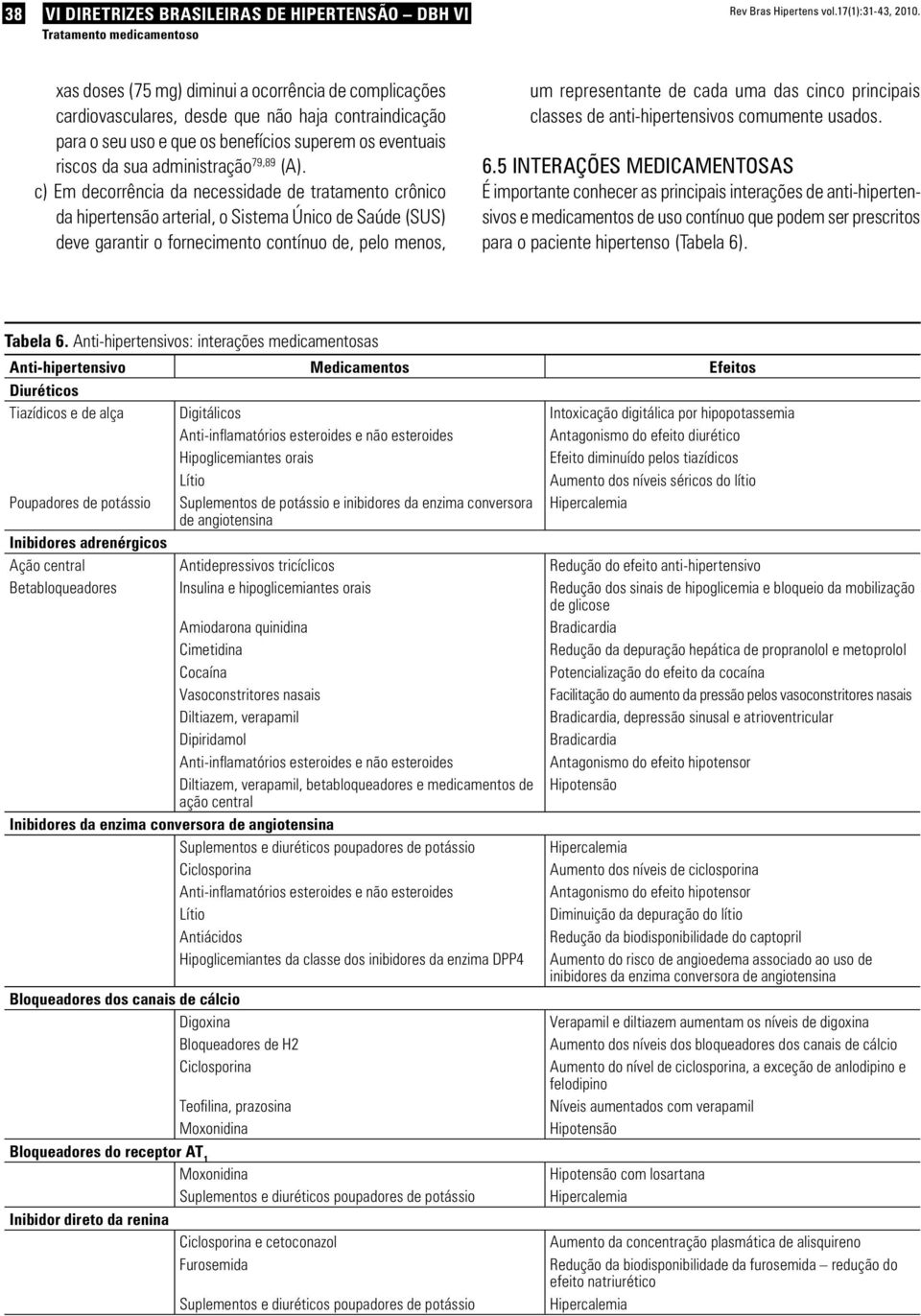 (A). c) Em decorrência da necessidade de tratamento crônico da hipertensão arterial, o Sistema Único de Saúde (SUS) deve garantir o fornecimento contínuo de, pelo menos, um representante de cada uma