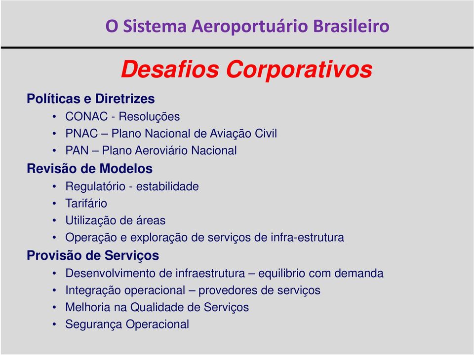 exploração de serviços de infra-estrutura Provisão de Serviços Desafios Corporativos Desenvolvimento de infraestrutura