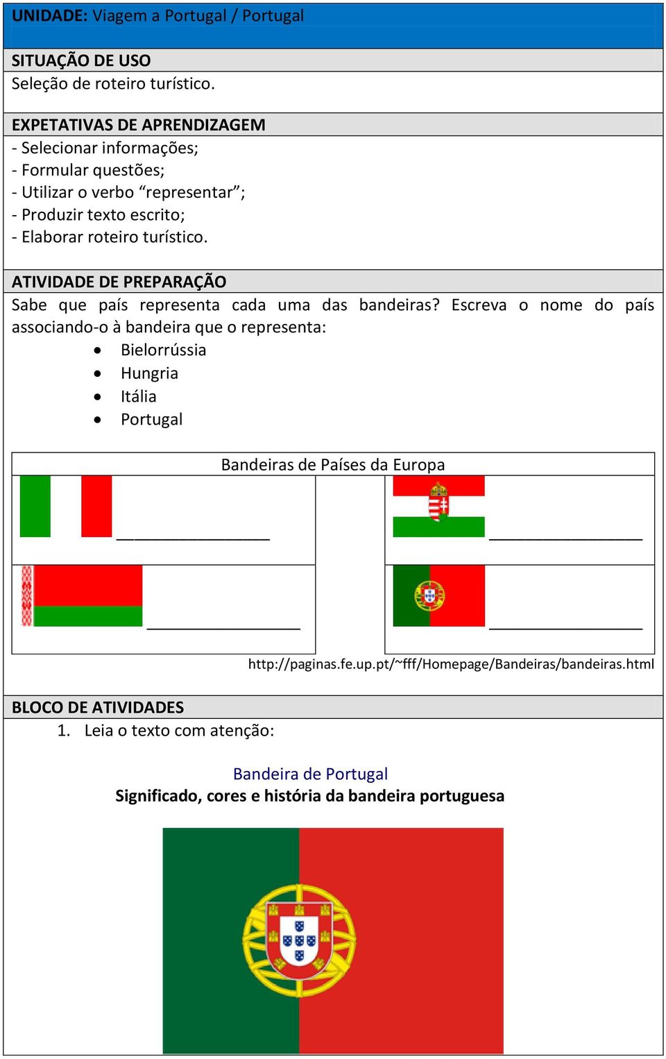 turístico. ATIVIDADE DE PREPARAÇÃO Sabe que país representa cada uma das bandeiras?