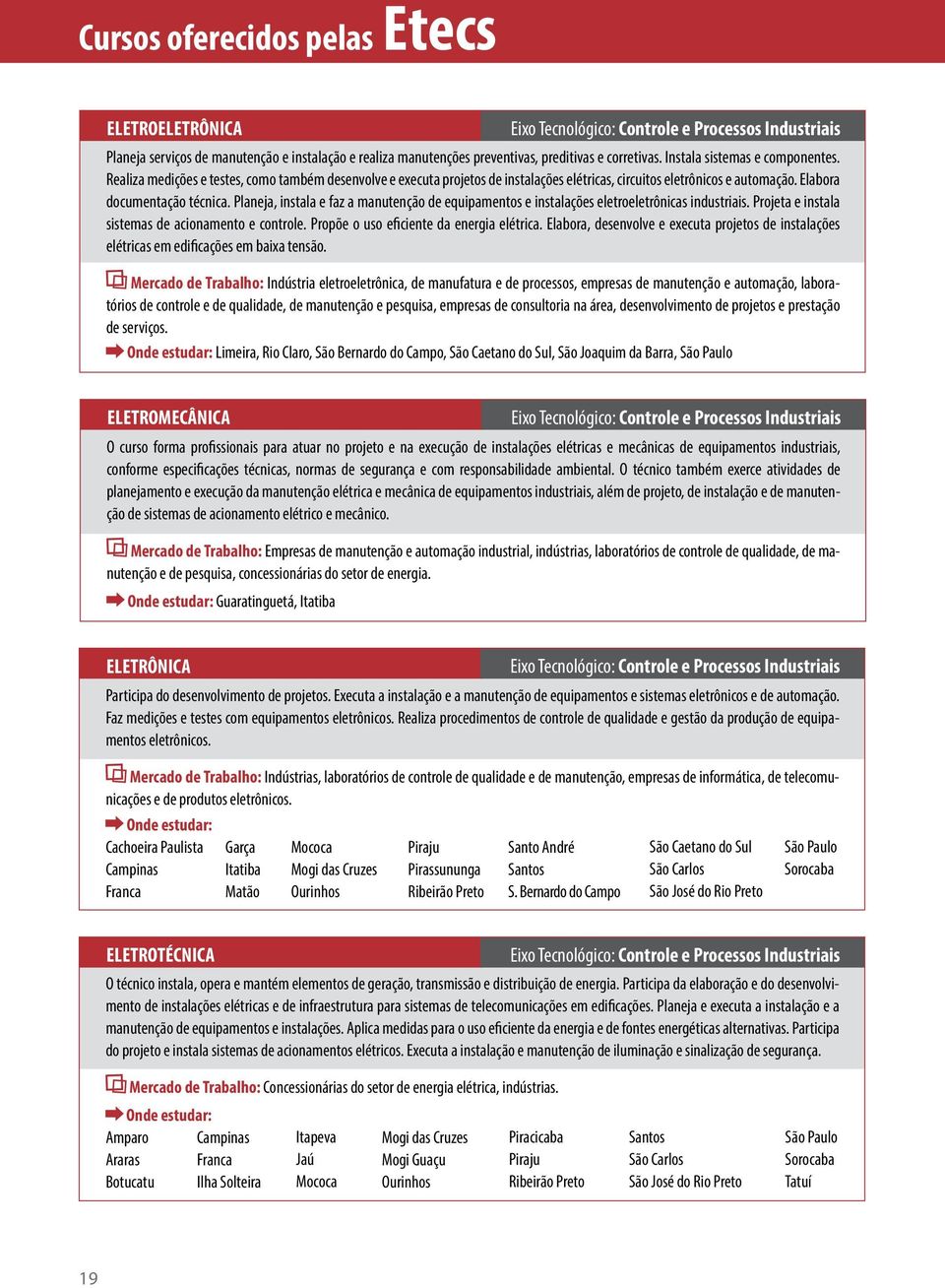 Planeja, instala e faz a manutenção de equipamentos e instalações eletroeletrônicas industriais. Projeta e instala sistemas de acionamento e controle. Propõe o uso eficiente da energia elétrica.