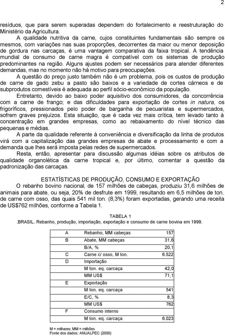 vantagem comparativa da faixa tropical. A tendência mundial de consumo de carne magra é compatível com os sistemas de produção predominantes na região.