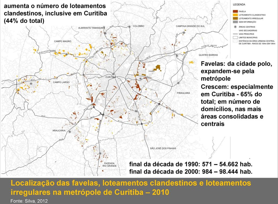 áreas consolidadas e centrais Localização das favelas, loteamentos clandestinos e loteamentos irregulares na