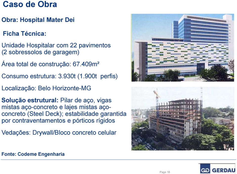 900t perfis) Localização: Belo Horizonte-MG Solução estrutural: Pilar de aço, vigas mistas aço-concreto e lajes