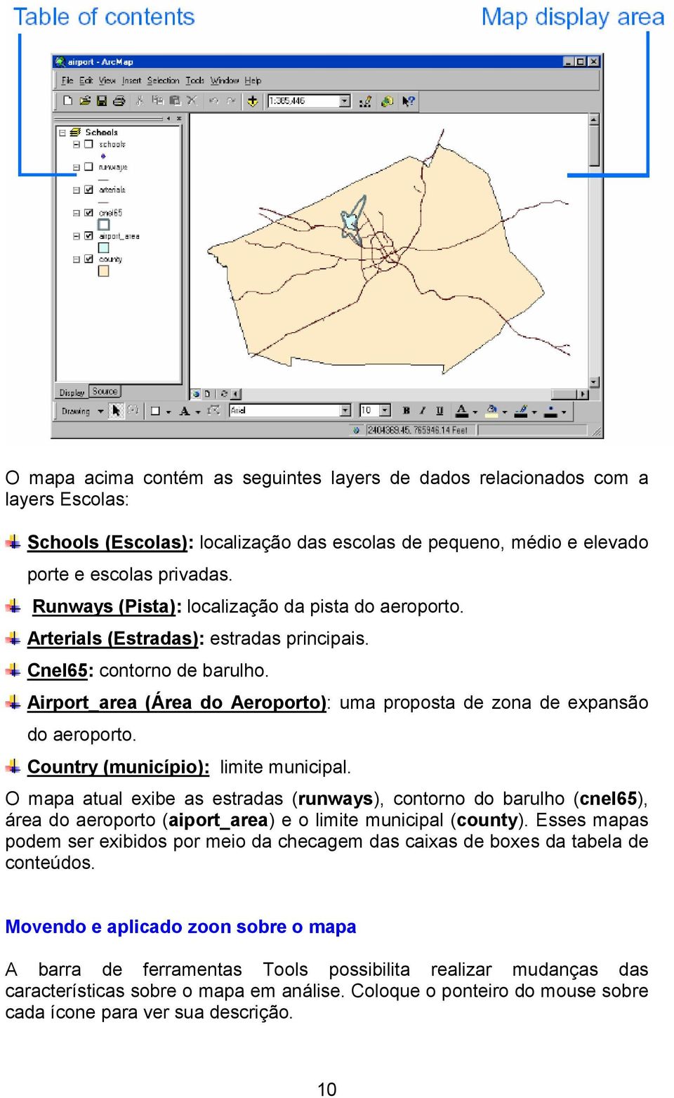 Airport_area (Área do Aeroporto): uma proposta de zona de expansão do aeroporto. Country (município): limite municipal.