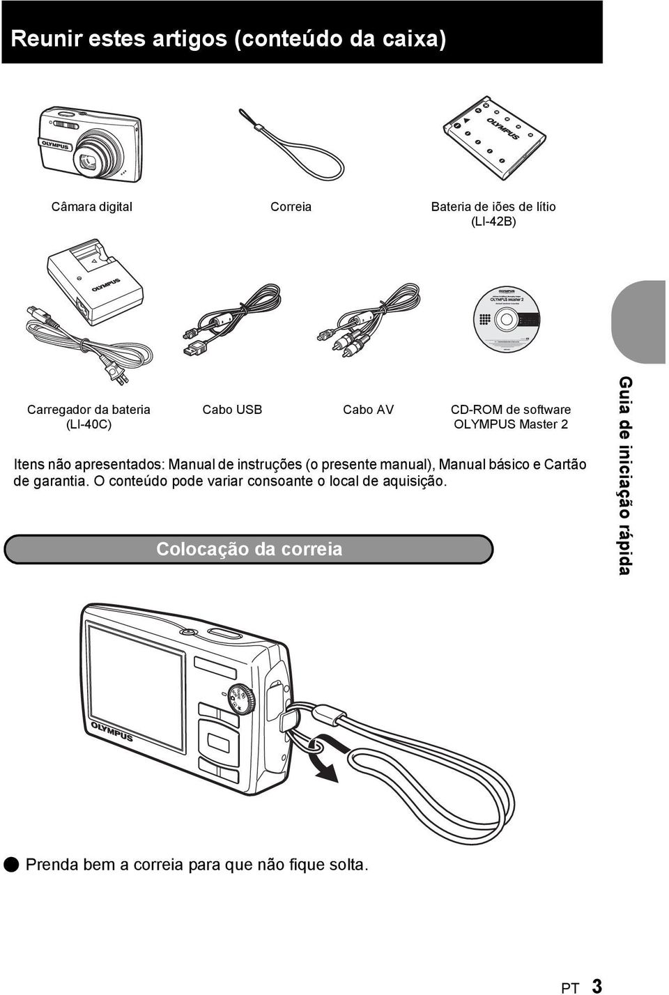 instruções (o presente manual), Manual básico e Cartão de garantia.