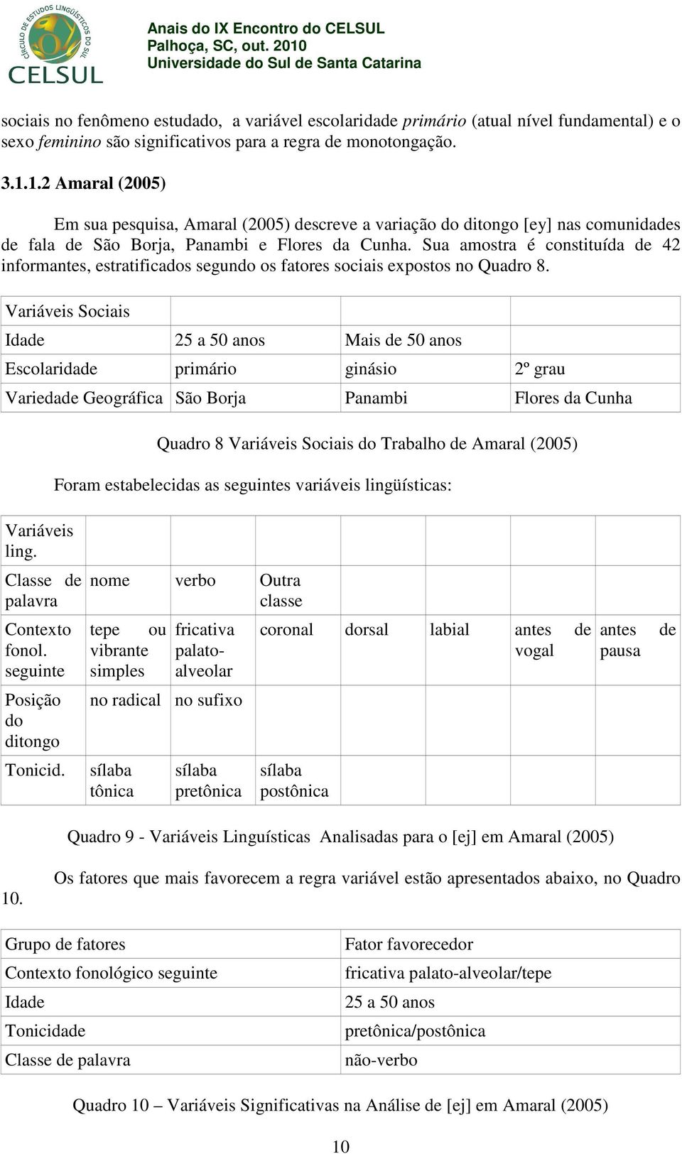 Sua amostra é constituída de 42 informantes, estratificados segundo os fatores sociais expostos no Quadro 8.