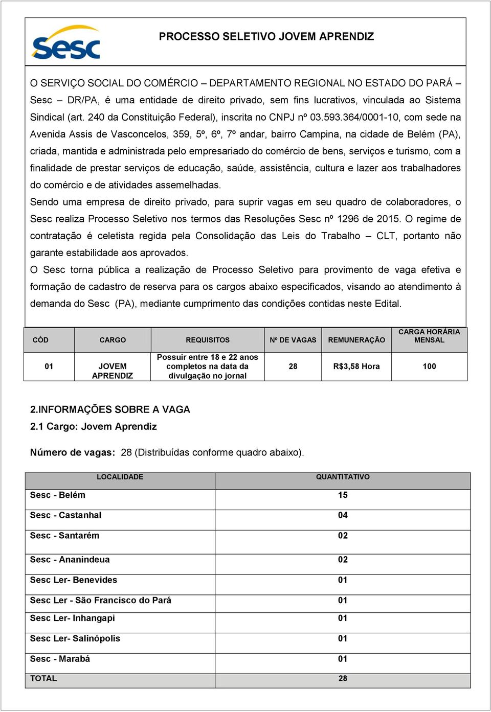 364/0001-10, com sede na Avenida Assis de Vasconcelos, 359, 5º, 6º, 7º andar, bairro Campina, na cidade de Belém (PA), criada, mantida e administrada pelo empresariado do comércio de bens, serviços e