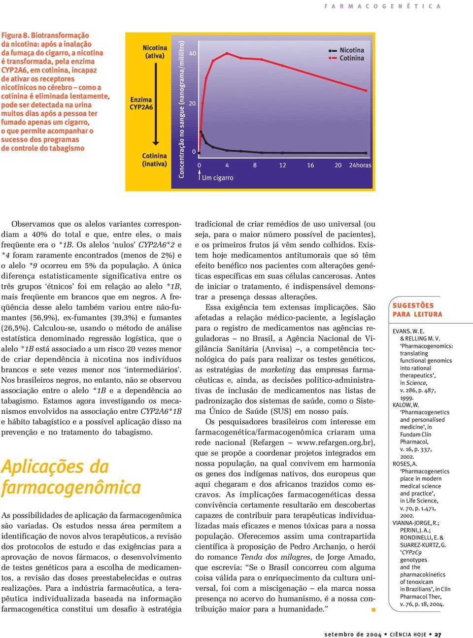 é eliminada lentamente, pode ser detectada na urina muitos dias após a pessoa ter fumado apenas um cigarro, o que permite acompanhar o sucesso dos programas de controle do tabagismo Observamos que os