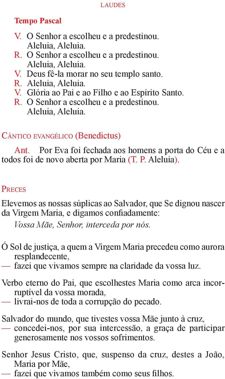 Pr e c e s Elevemos as nossas súplicas ao Salvador, que Se dignou nascer da Virgem Maria, e digamos confiadamente: Vossa Mãe, Senhor, interceda por nós.