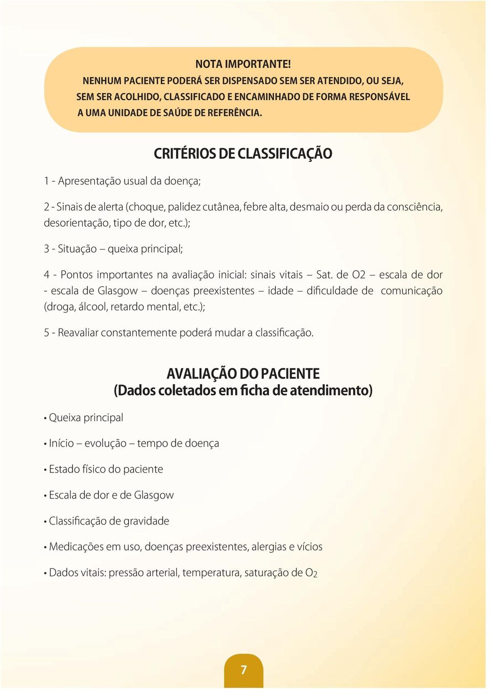 ); 3 - Situação queixa principal; 4 - Pontos importantes na avaliação inicial: sinais vitais Sat.